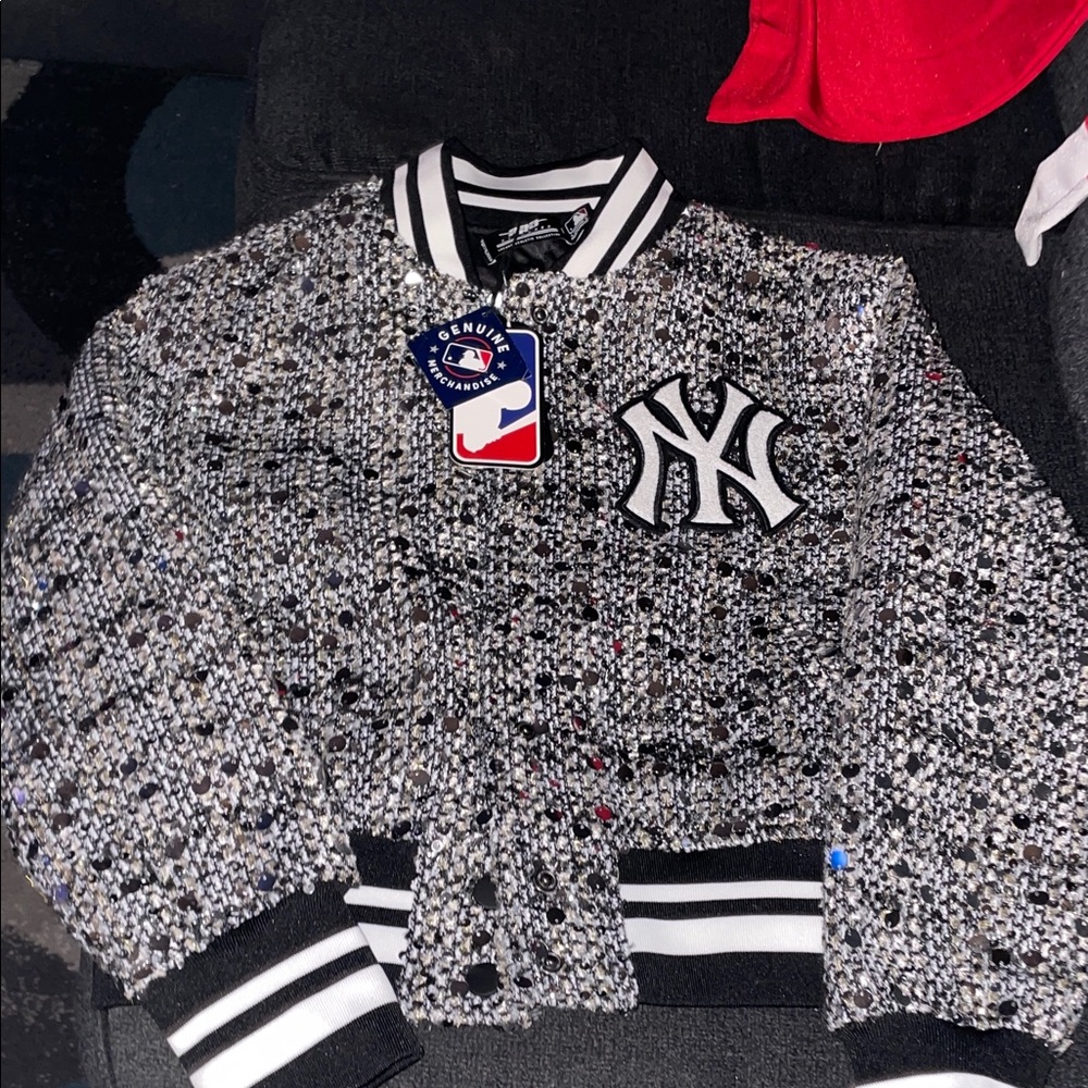 Women's Black and White Tweed Baseball Jacket size small very nice different
